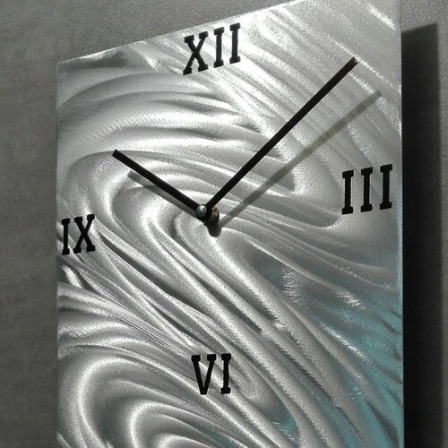 Silver Wall Clock Modern Metal Wall Clock Abstract Wall Etsy