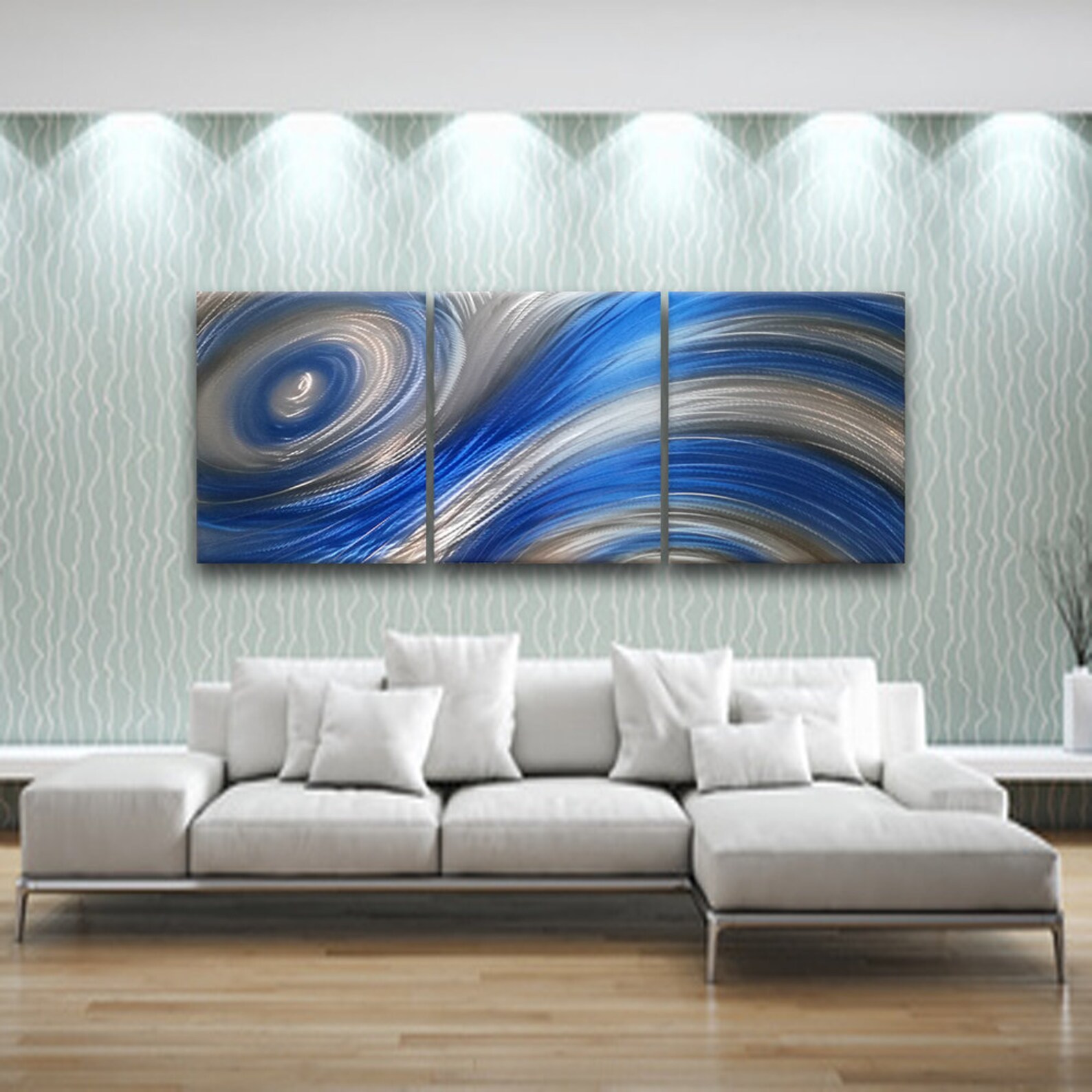 Blue Modern Metal Wall Art Contemporary 3 Panel Wall Etsy