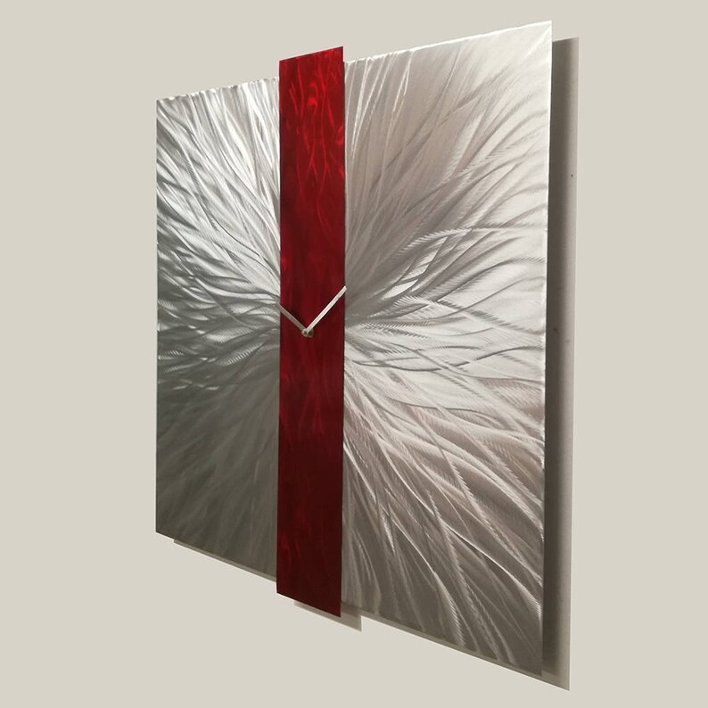 Red Metal Wall Clock Large Wall Clock Modern Wall Clock Red Etsy