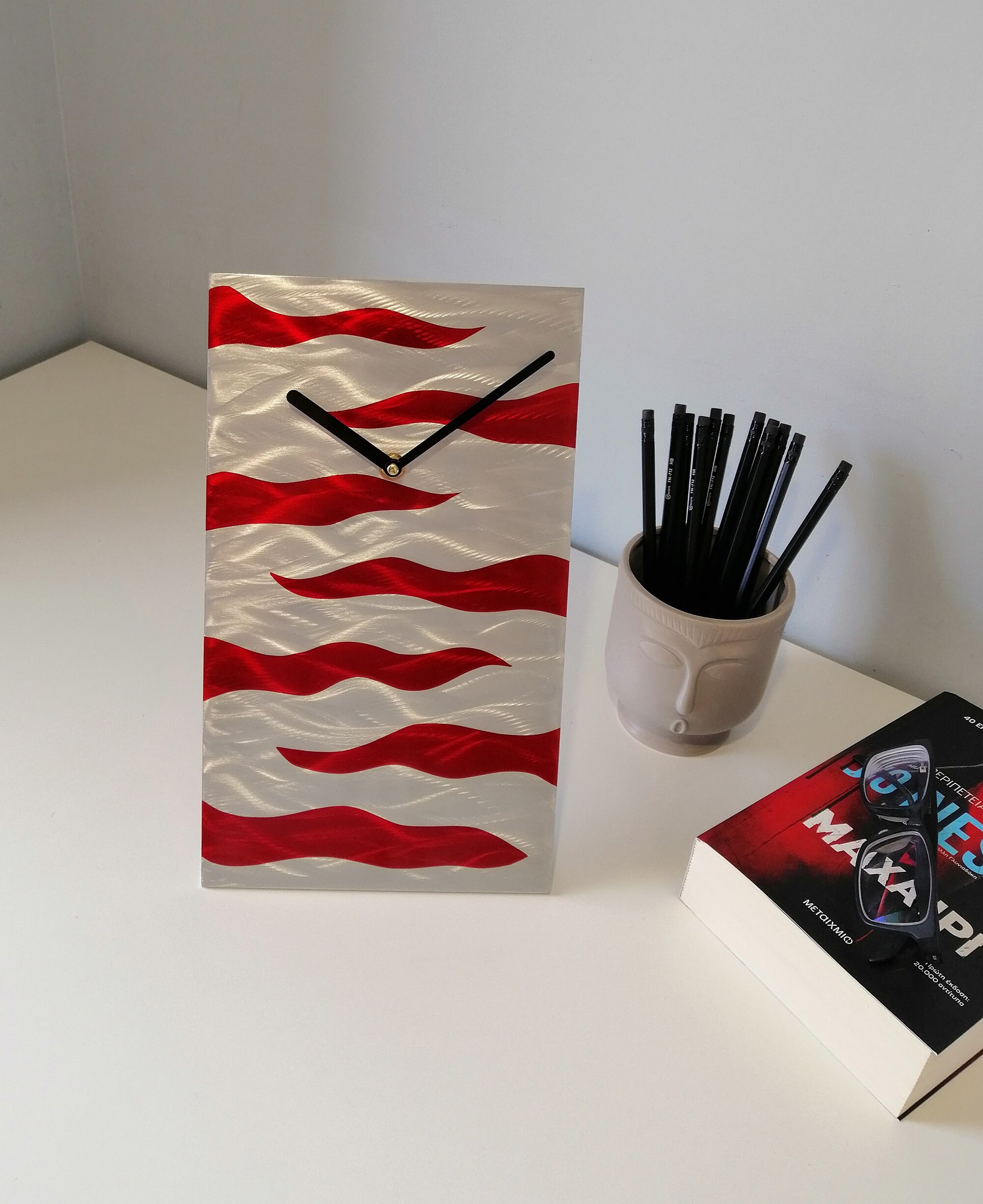 Red Modern Table Clock Contemporary Table Clock Modern Etsy