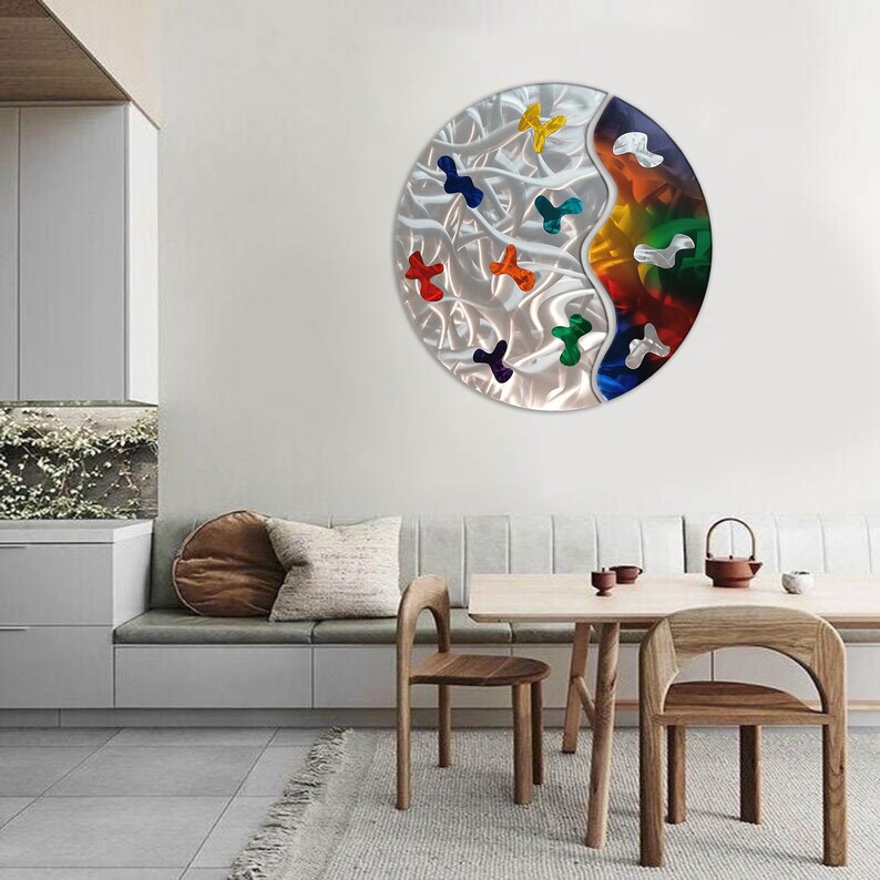 Geometric Metal Wall Sculpture Round Modern Wall Art Etsy