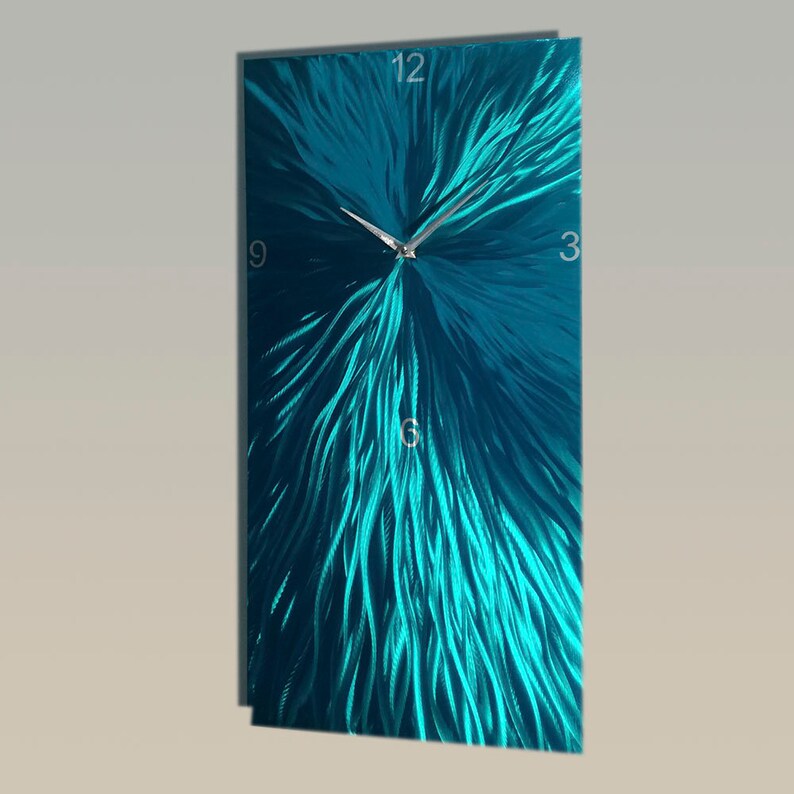 Teal Metal Wall Clock Modern Metal Wall Clock Unique Wall Etsy