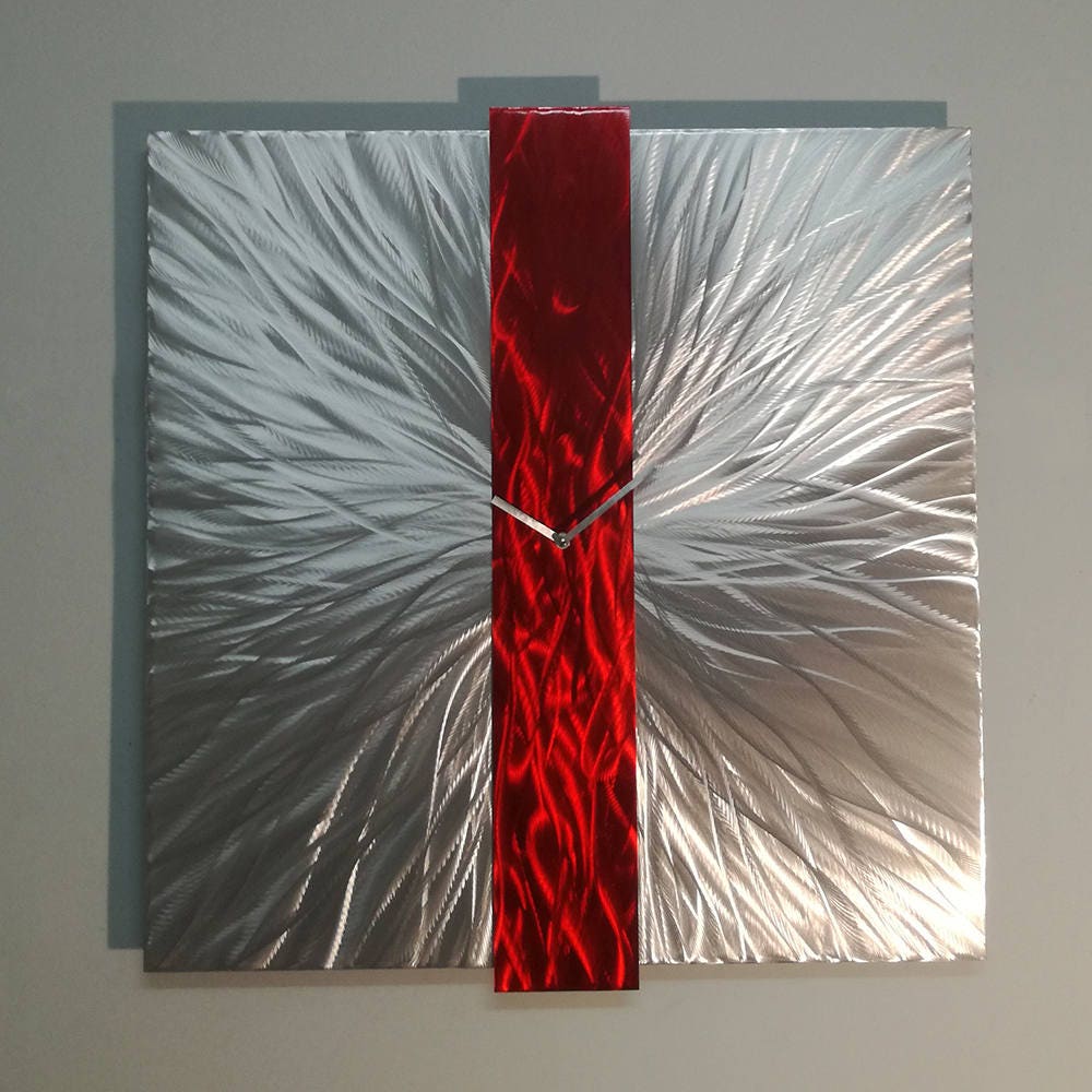 Red Metal Wall Clock Large Wall Clock Modern Wall Clock Red Etsy