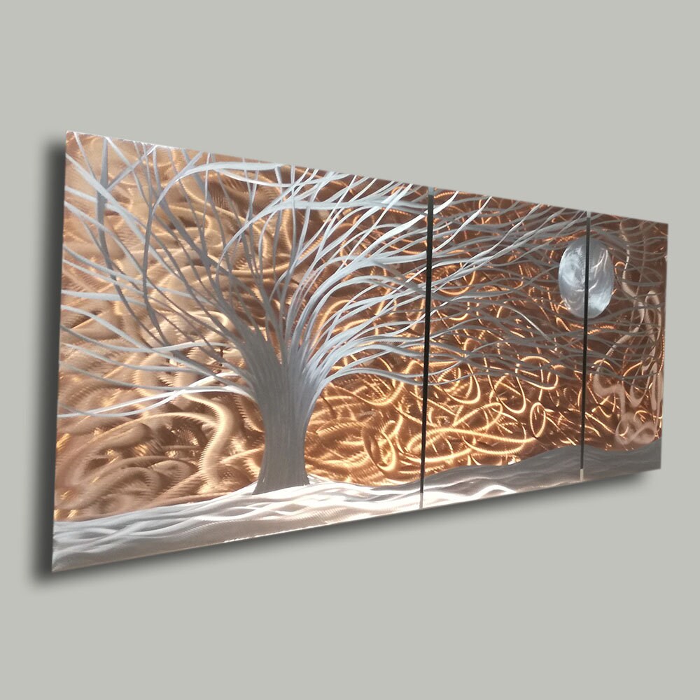 Silvercopper Metal Wall Painting Modern Tree Metal Wall Art Etsy