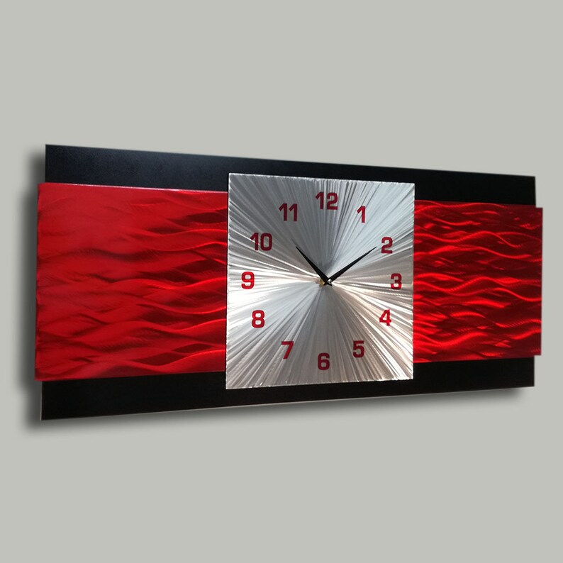Red Metal Wall Clock Modern Wall Clock Office Decor Large Etsy