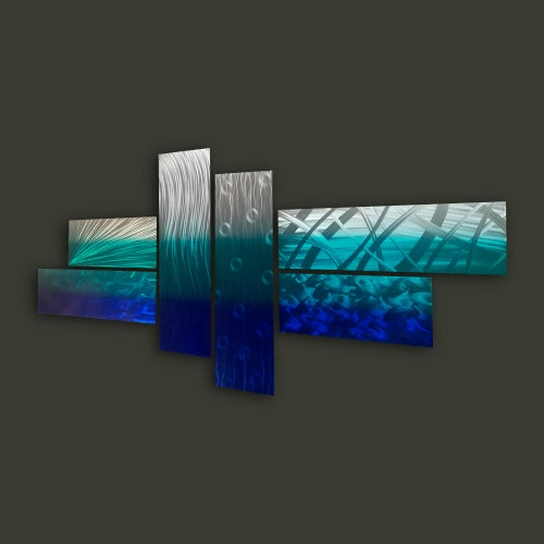 Abstract Metal Wall Art Sculpture Weathered Blue Teal Vertical Etsy