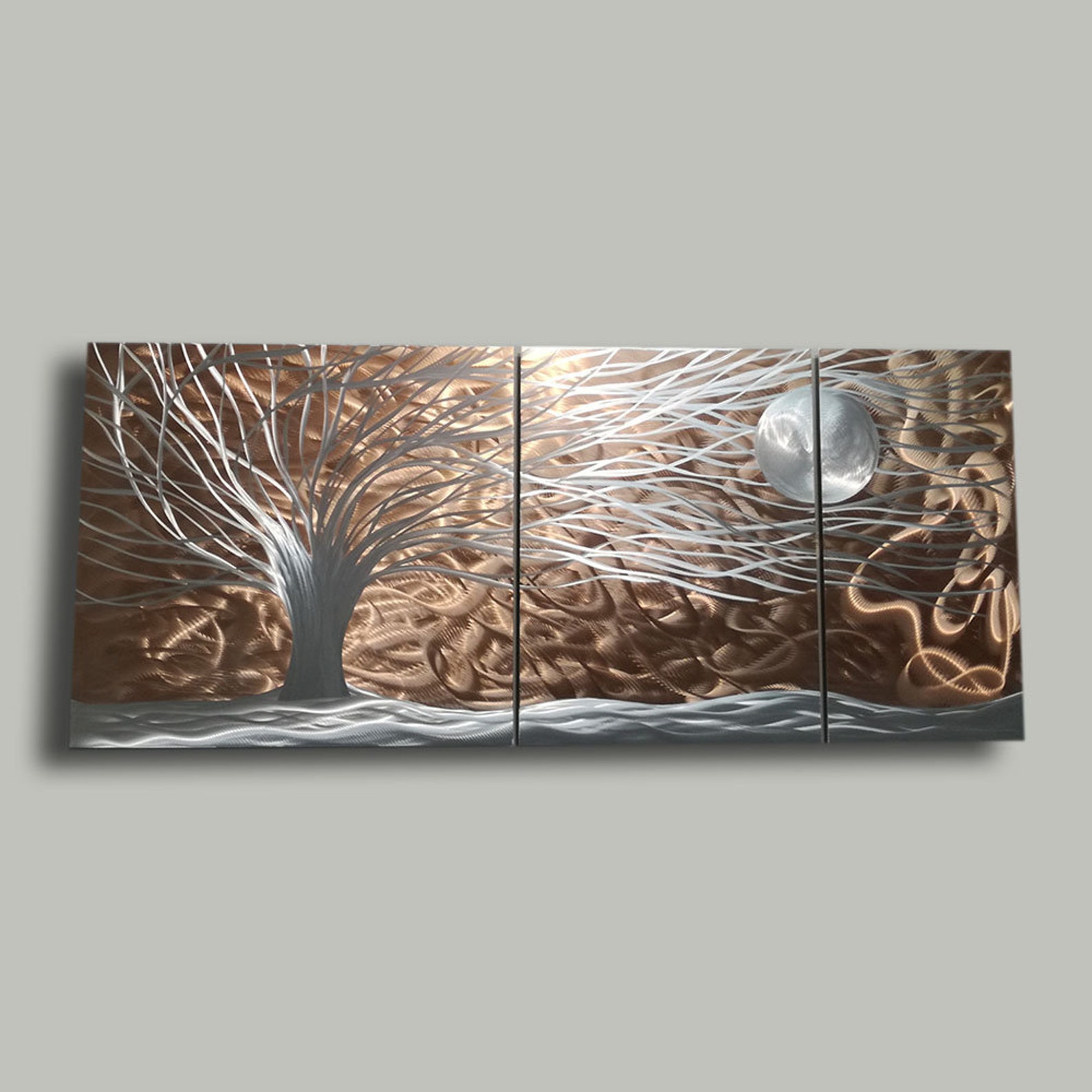 Silvercopper Metal Wall Painting Modern Tree Metal Wall Art Etsy