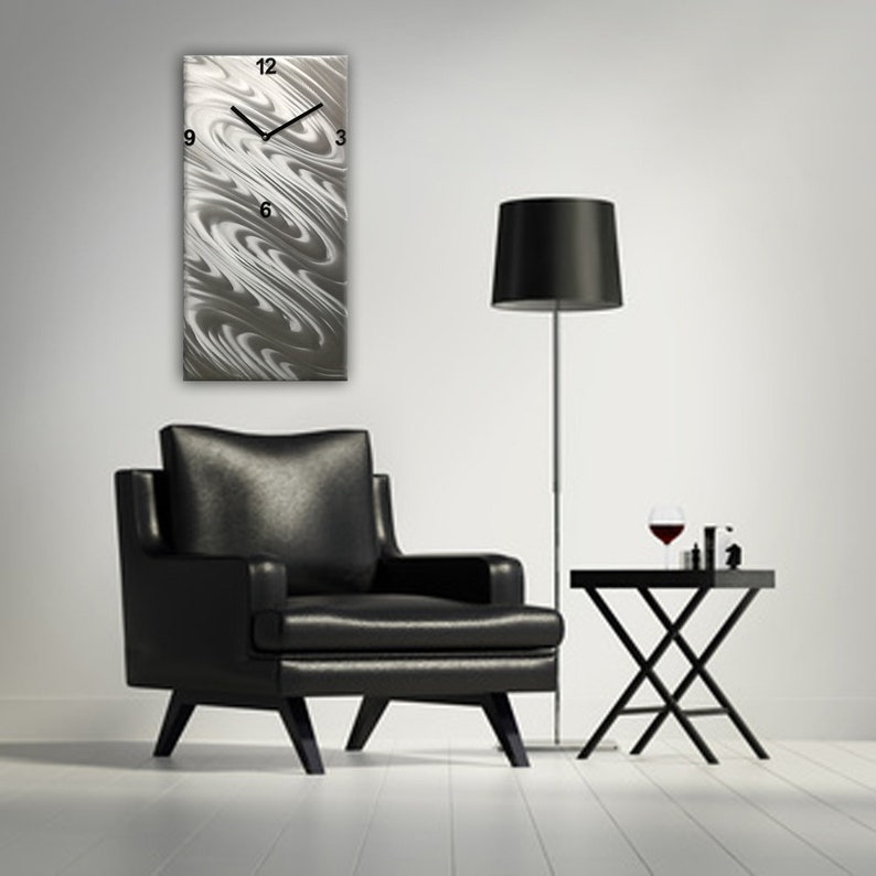 Metal Wall Clock Unique Wall Clock Large Wall Clock Silver Etsy