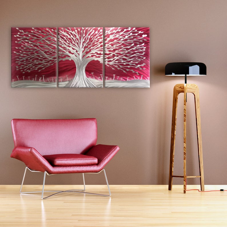 Red Modern Metal Wall Art Tree Contemporary Metal Wall Art Etsy