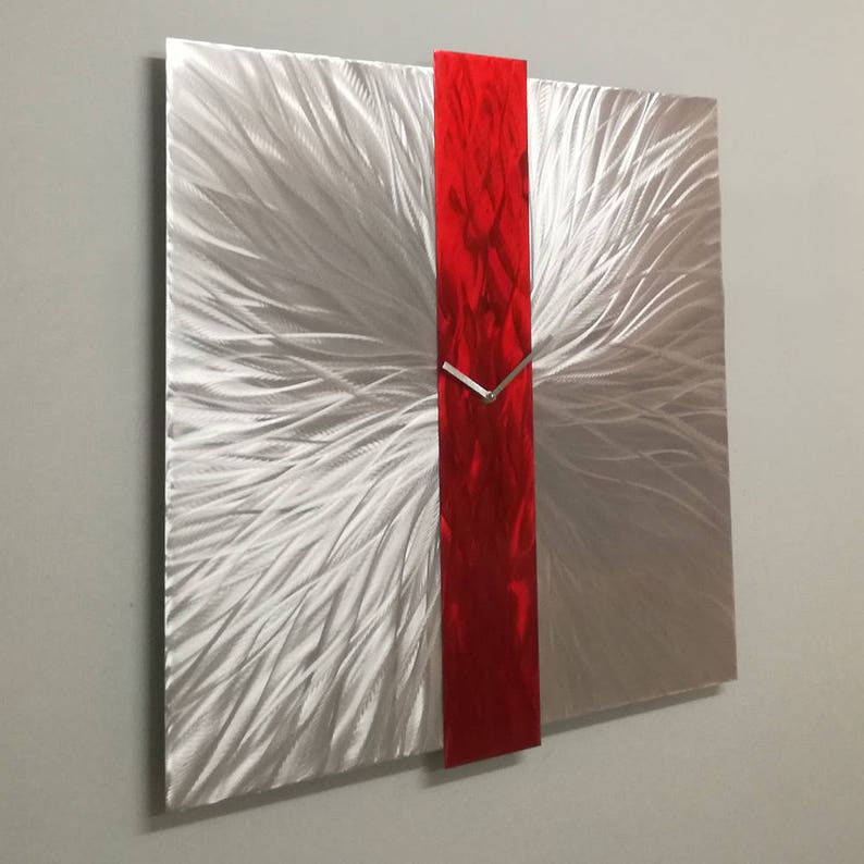 Red Metal Wall Clock Large Wall Clock Modern Wall Clock Red Etsy