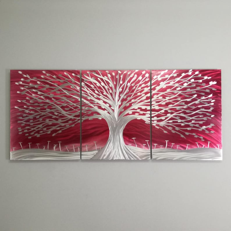 Red Modern Metal Wall Art Tree Contemporary Metal Wall Art Etsy