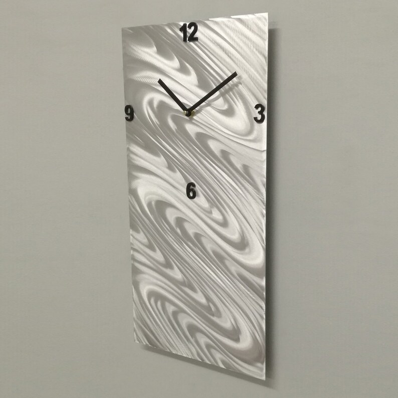 Metal Wall Clock Unique Wall Clock Large Wall Clock Silver Etsy