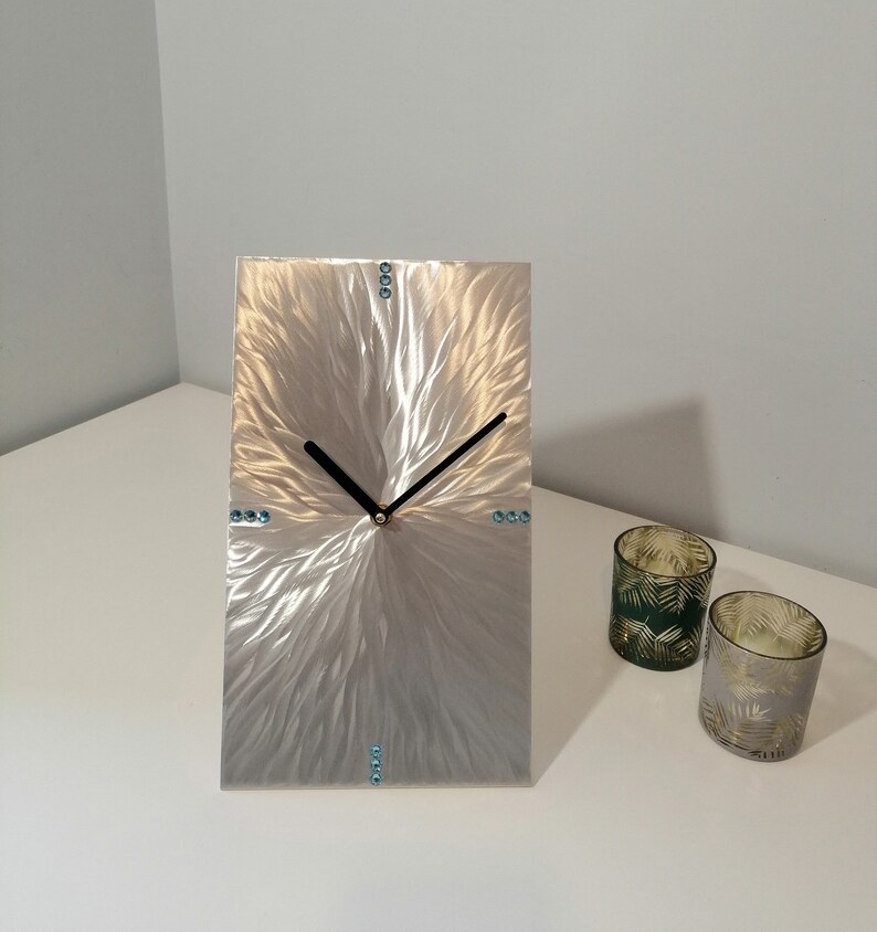 Modern Silver Table Clock Metal Table Clock Contemporary Etsy