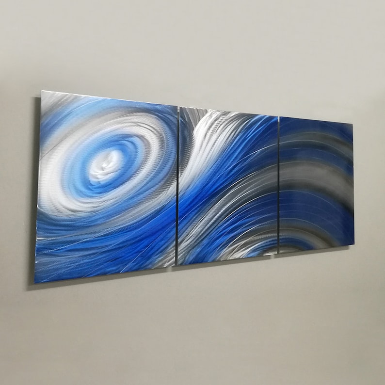 Blue Modern Metal Wall Art Contemporary 3 Panel Wall Etsy