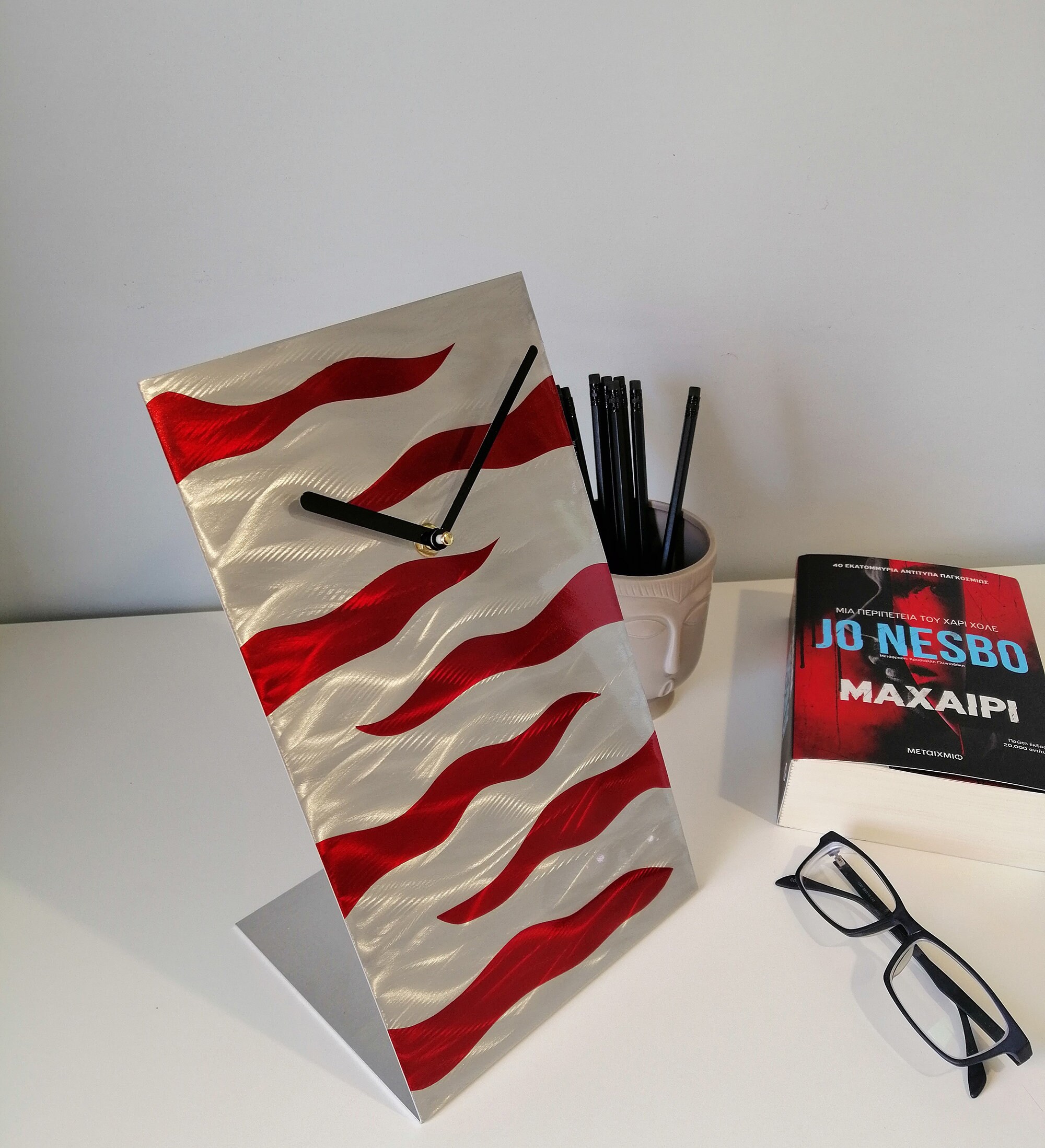 Red Modern Table Clock Contemporary Table Clock Modern Etsy