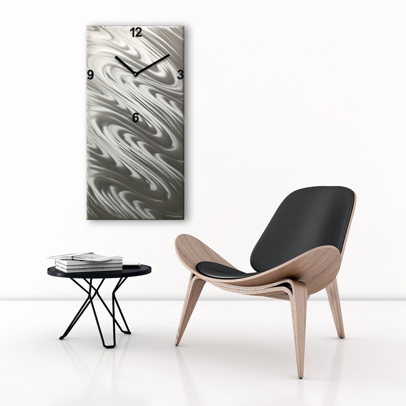 Metal Wall Clock Unique Wall Clock Large Wall Clock Silver Etsy