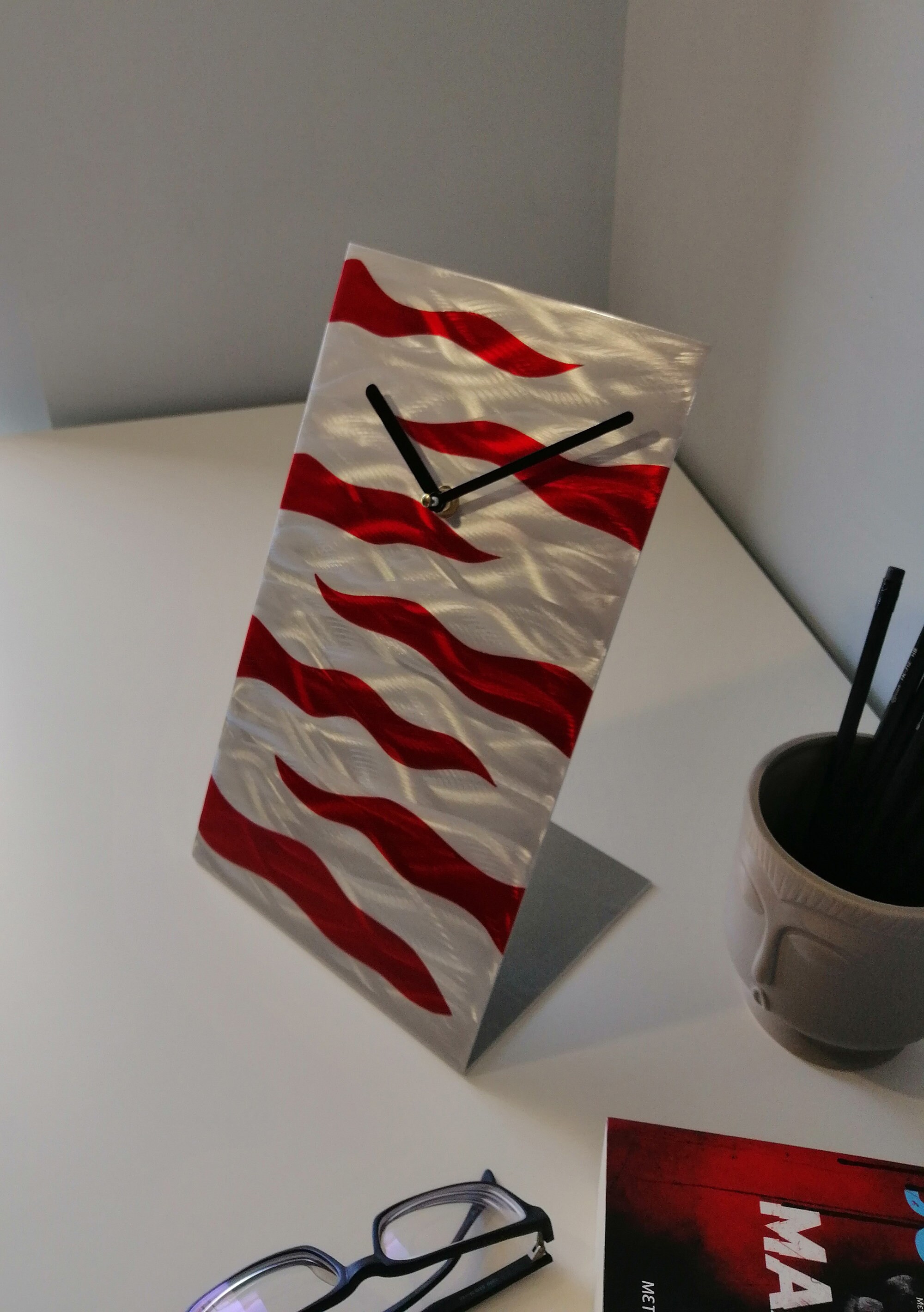 Red Modern Table Clock Contemporary Table Clock Modern Etsy