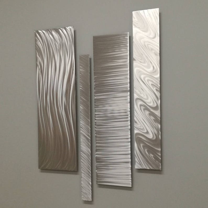 Silver Abstract Metal Wall Art Modern Accent Sculpture Decor Contemporary