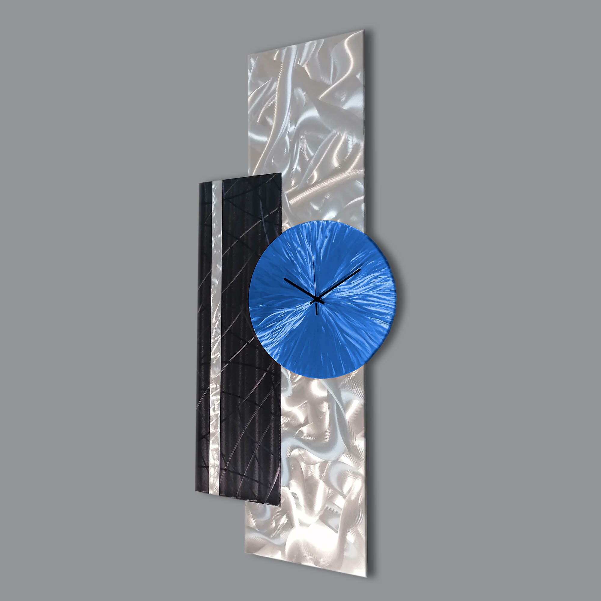 Metal Blue 3D Abstract Wall Clock Large Vertical Modern Etsy