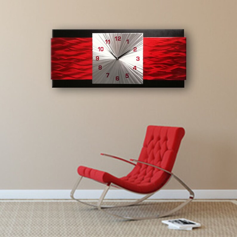 Red Metal Wall Clock Modern Wall Clock Office Decor Large Etsy