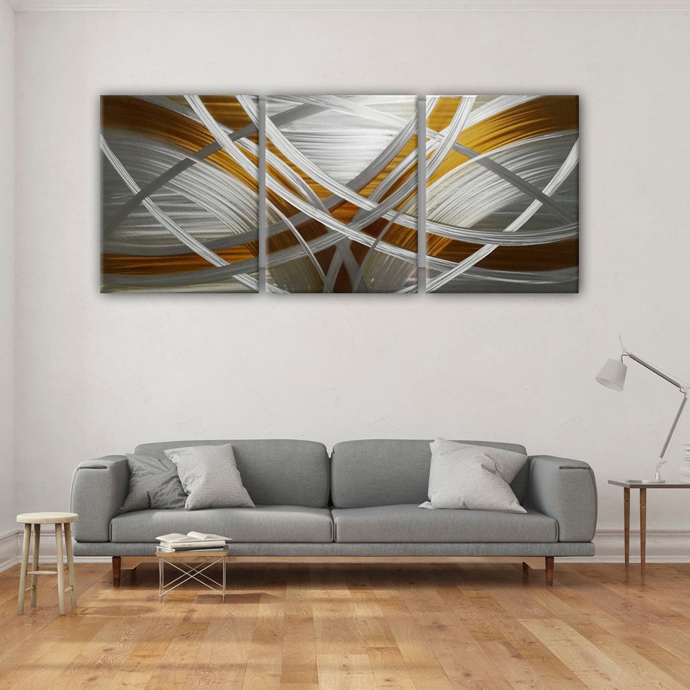 47.2 x 17.7 Modern Unique Metal Wall Decor Abstract Wall Art Gray & Gold  Living Room