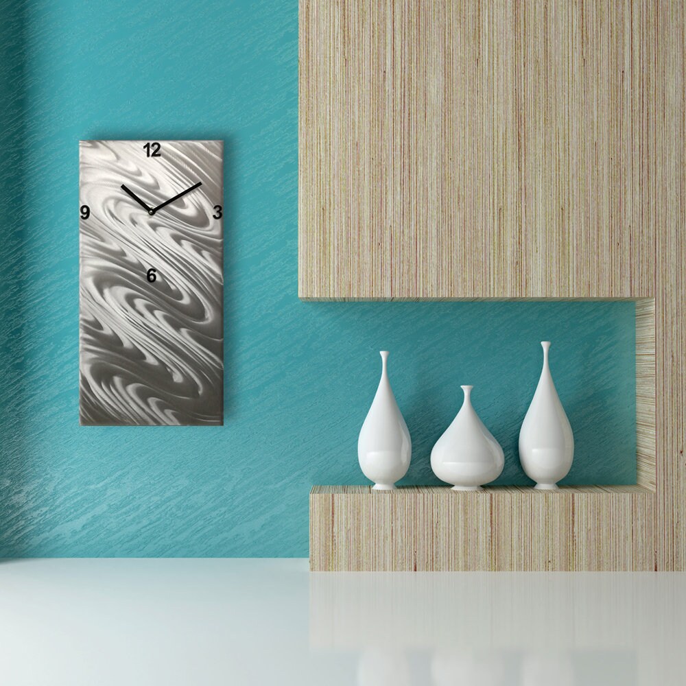 Metal Wall Clock Unique Wall Clock Large Wall Clock Silver Etsy