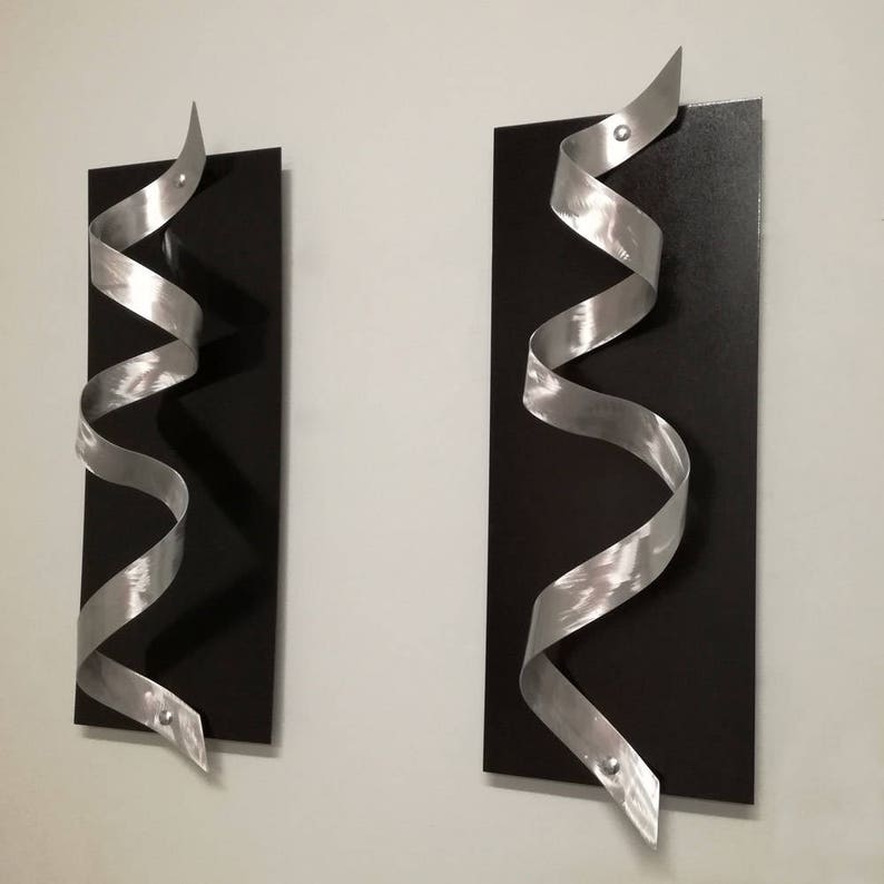 Silver Abstact Wall Sculpturetwo Pieces Metal Wall Sculpture Etsy