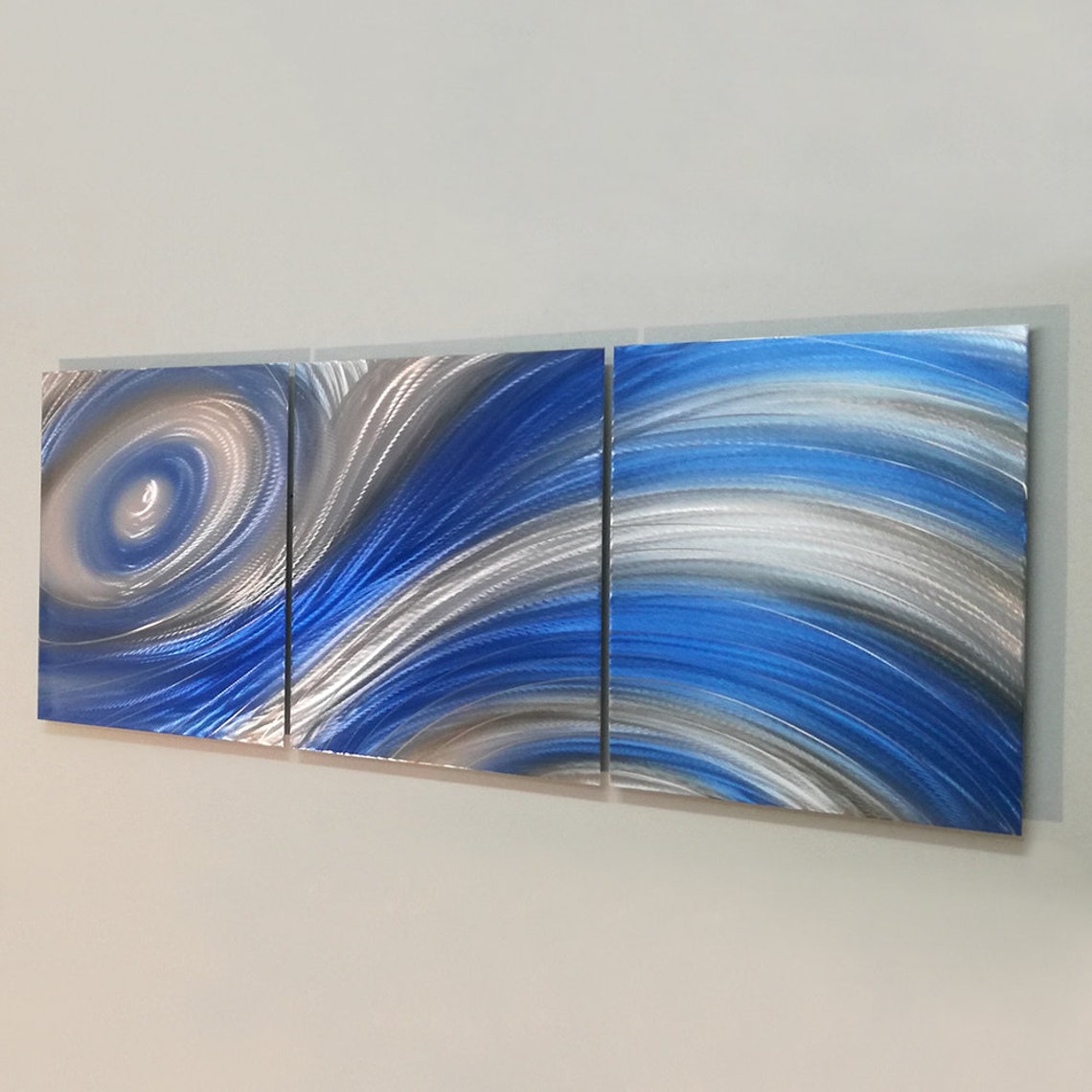 Blue Modern Metal Wall Art Contemporary 3 Panel Wall Etsy