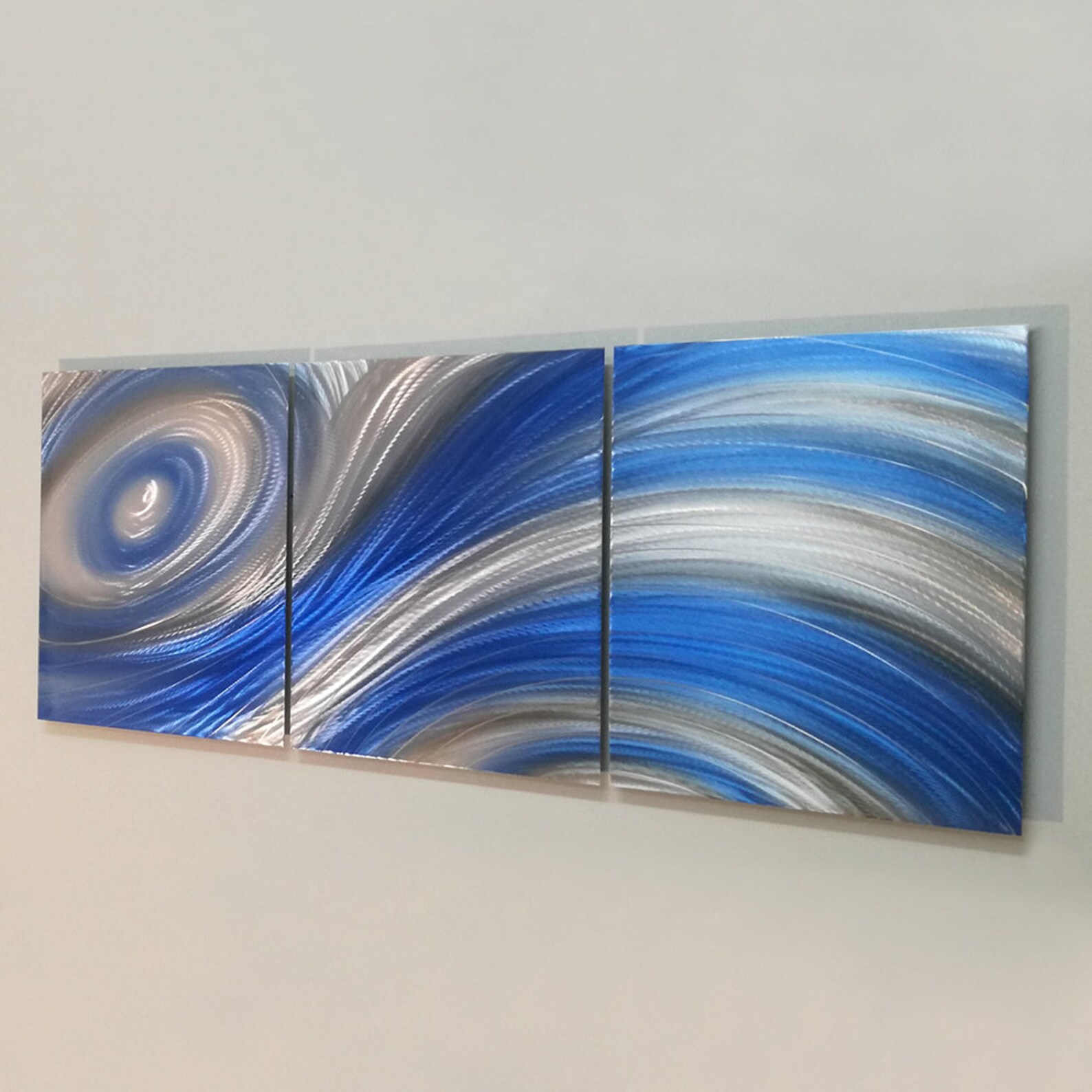 Blue Modern Metal Wall Art Contemporary 3 Panel Wall Etsy