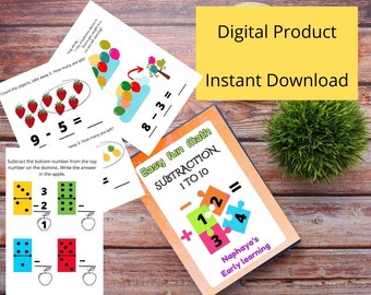 Pre-School Math worksheets - subtractions - kids ages 2 to 6 - digital product