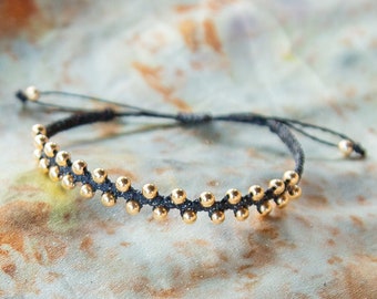 Macrame travel bracelet with 14k gold