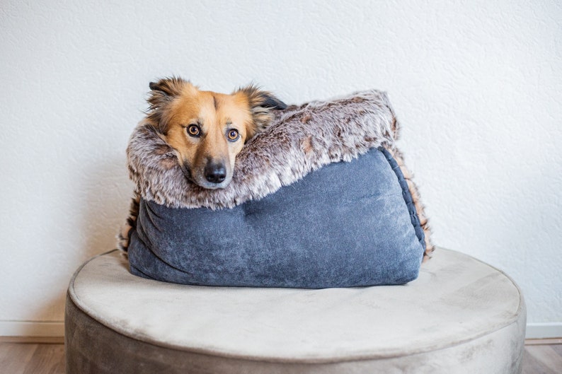 Velvet faux fur snuggle sack cuddle cave travel bed anti-anxiety dog bed anxiety relief nest bed hygge bed image 6