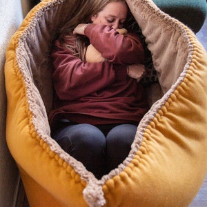 PRE-ORDER Tweed FLOOF for people Escape den Cuddle cave Dog bed for humans Floor pillow Lounge People pocket image 6