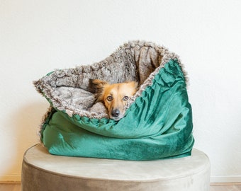 Velvet - faux fur snuggle sack | cuddle cave | travel bed | anti-anxiety dog bed | anxiety relief | nest bed | hygge bed