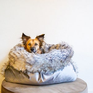 Velvet faux fur snuggle sack cuddle cave travel bed anti-anxiety dog bed anxiety relief nest bed hygge bed image 5