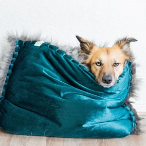 Velvet faux fur snuggle sack cuddle cave travel bed anti-anxiety dog bed anxiety relief nest bed hygge bed image 2