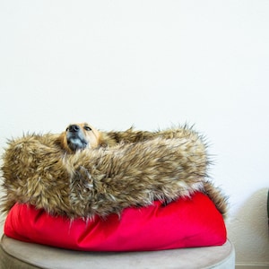 Velvet faux fur snuggle sack cuddle cave travel bed anti-anxiety dog bed anxiety relief nest bed hygge bed image 9