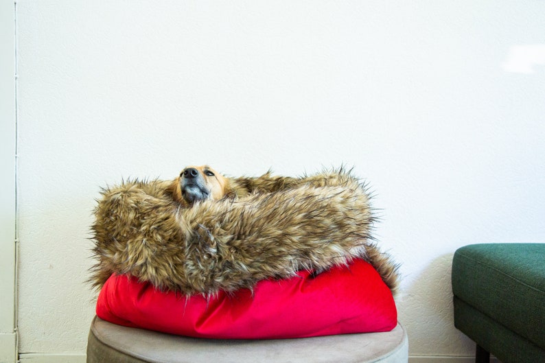 Velvet faux fur snuggle sack cuddle cave travel bed anti-anxiety dog bed anxiety relief nest bed hygge bed image 9