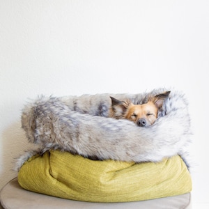 Mélange canvas faux fur snuggle sack cuddle cave travel bed anti-anxiety dog bed anxiety relief nest bed puppy pocket image 8