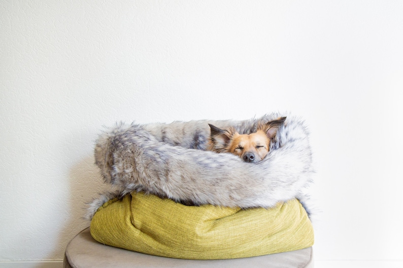 Mélange canvas faux fur snuggle sack cuddle cave travel bed anti-anxiety dog bed anxiety relief nest bed puppy pocket image 8