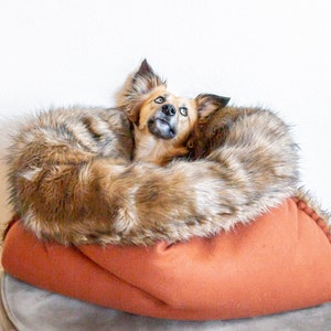 Faux tweed - faux fur travel bed | cuddle cave | snuggle sack | anti-anxiety dog bed | anxiety relief | nest bed | puppy pocket