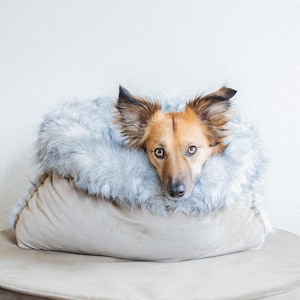 Velvet faux fur snuggle sack cuddle cave travel bed anti-anxiety dog bed anxiety relief nest bed hygge bed image 8