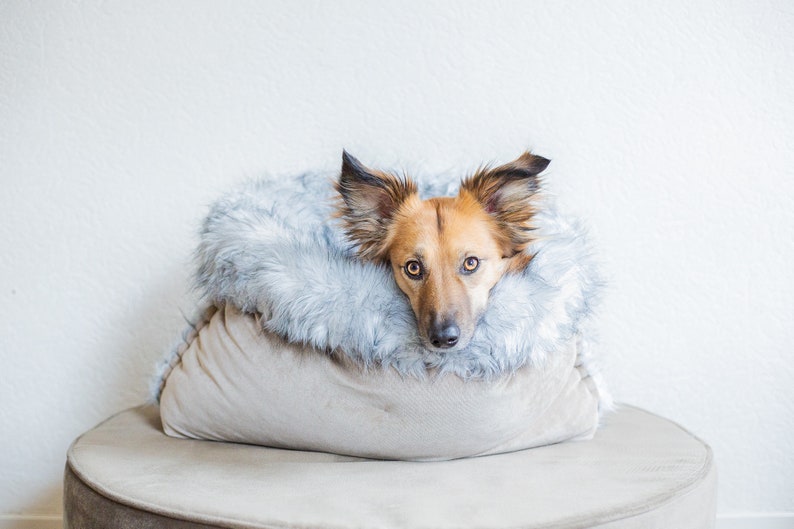 Velvet faux fur snuggle sack cuddle cave travel bed anti-anxiety dog bed anxiety relief nest bed hygge bed image 8