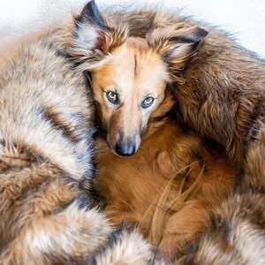 Velvet faux fur snuggle sack cuddle cave travel bed anti-anxiety dog bed anxiety relief nest bed hygge bed image 4