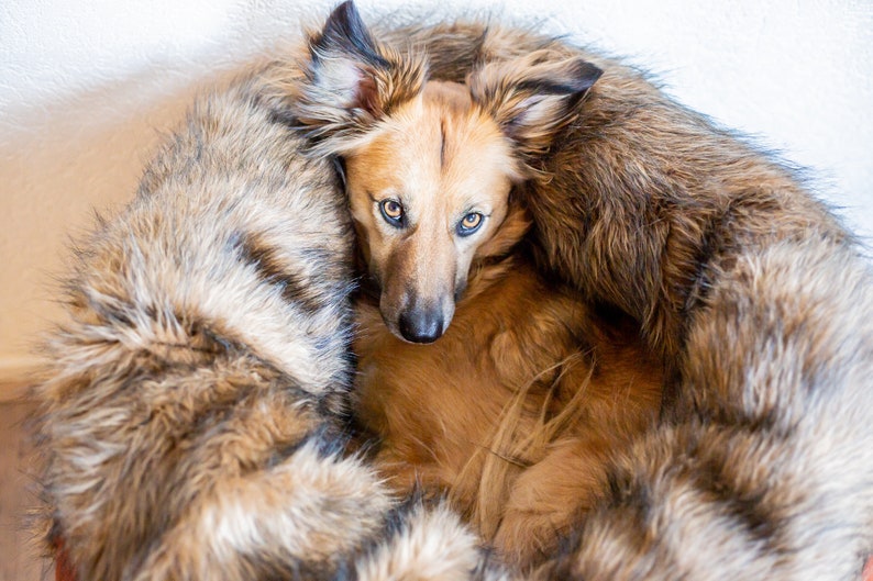 Velvet faux fur snuggle sack cuddle cave travel bed anti-anxiety dog bed anxiety relief nest bed hygge bed image 4