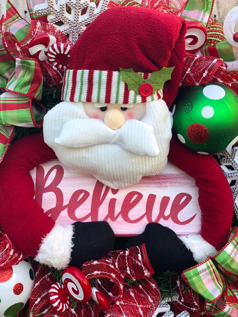 Christmas Wreath Christmas Santa Wreath Christmas Decor Christmas Door Decor Santa Claus Wreath Santa Wreath Christmas Door Wreath