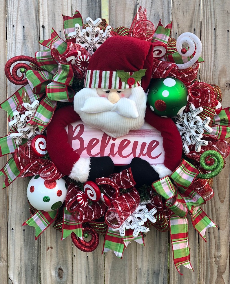 Christmas Wreath Christmas Santa Wreath Christmas Decor Christmas Door Decor Santa Claus Wreath Santa Wreath Christmas Door Wreath