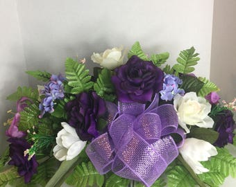 Spring Headstone Saddle, Spring Memorial Flowers, Memorial Flowers for Mom, Cemetery Flowers, Grave Flowers, Spring cemetery Arrangement