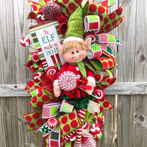 Elf Wreath , Elf Swag, Elf Door Swag, Christmas Wreath , Christmas Door Swag, Christmas Decorations, Elf Decorations, Christmas Decorations