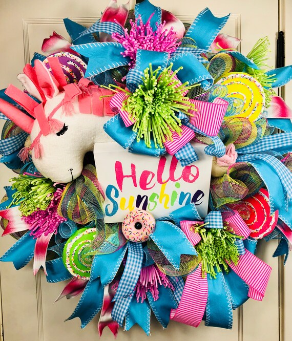 Unicorn Wreath Candy Wreath Childrens Room Decor Summer Etsy